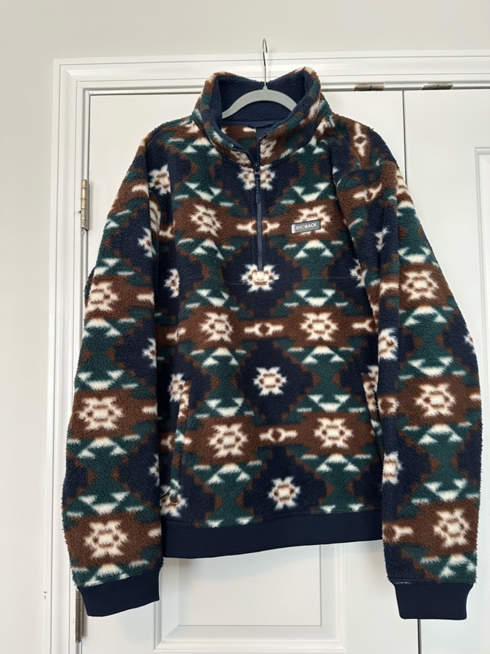 Rhoback Navy, Brown & Cream Patterned Half-Zip Pullover